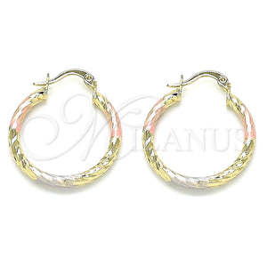 Gold Filled Hoop Earrings — Small Hoop Diamond Cutting Tricolor 02. — main product view — SKU 143800 | Oro Laminado aretes de aro — Small Hoop Diamond Cutting Tricolor 02. — SKU 143800