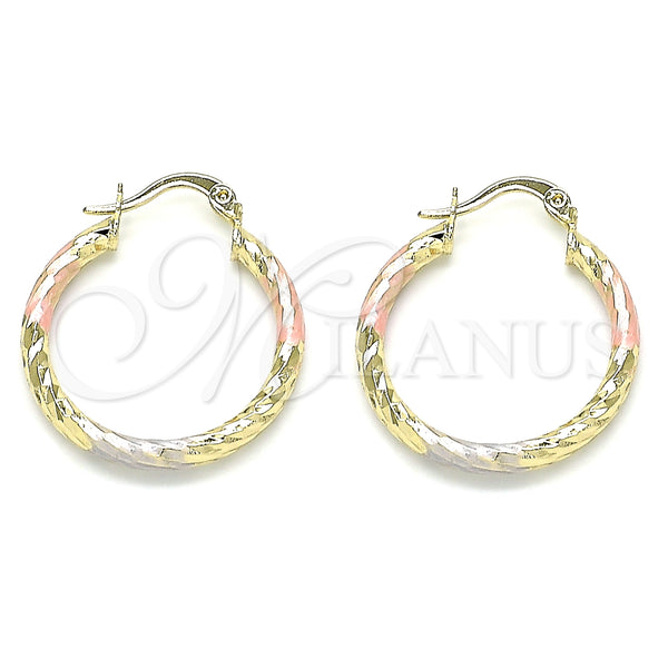 Gold Filled Hoop Earrings — Small Hoop Diamond Cutting Tricolor 02. — main product view — SKU 143800 | Oro Laminado aretes de aro — Small Hoop Diamond Cutting Tricolor 02. — SKU 143800