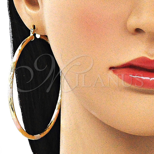 Gold Filled Hoop Earrings — Extra Large Hoop Diamond Cutting Tricolor 02. — alternate product view — SKU 143801 | Oro Laminado aretes de aro — Extra Large Hoop Diamond Cutting Tricolor 02. — SKU 143801