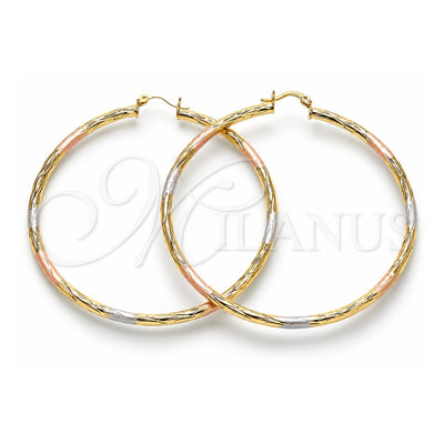 Oro Laminado Extra Large Hoop, Gold Filled Style Diamond Cutting Finish, Tricolor, 02.213.0244.70