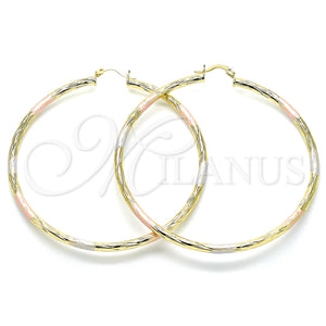 Gold Filled Hoop Earrings — Extra Large Hoop Diamond Cutting Tricolor 02. — main product view — SKU 143801 | Oro Laminado aretes de aro — Extra Large Hoop Diamond Cutting Tricolor 02. — SKU 143801