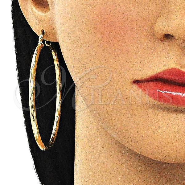 Gold Filled Hoop Earrings — Large Hoop Diamond Cutting 02. — alternate product view — SKU 143802 | Oro Laminado aretes de aro — Large Hoop Diamond Cutting 02. — SKU 143802