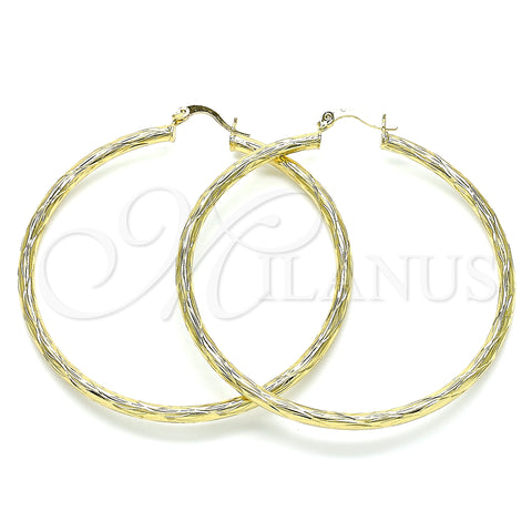 Oro Laminado Large Hoop, Gold Filled Style Diamond Cutting Finish, Golden Finish, 02.213.0244.1.60