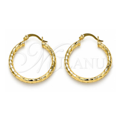 Oro Laminado Medium Hoop, Gold Filled Style Hollow Design, Diamond Cutting Finish, Golden Finish, 02.213.0243.1.30