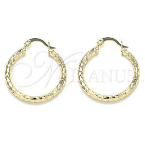 Gold Filled Hoop Earrings — Medium Hoop Hollow Design Diamond Cutting 02. — main product view — SKU 143803 | Oro Laminado aretes de aro — Medium Hoop Hollow diseño Diamond Cutting 02. — SKU 143803