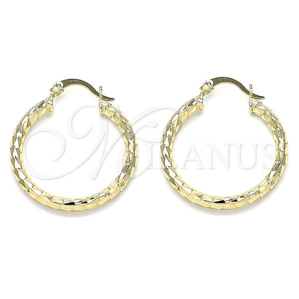 Oro Laminado Medium Hoop, Gold Filled Style Hollow Design, Diamond Cutting Finish, Golden Finish, 02.213.0243.1.30