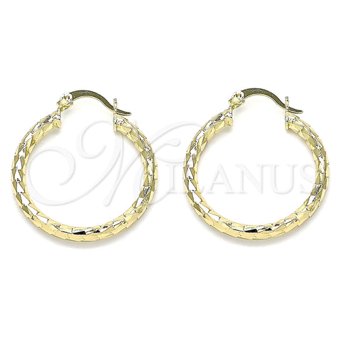 Oro Laminado Medium Hoop, Gold Filled Style Hollow Design, Diamond Cutting Finish, Golden Finish, 02.213.0243.1.30