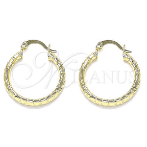 Oro Laminado Small Hoop, Gold Filled Style Hollow Design, Diamond Cutting Finish, Golden Finish, 02.213.0243.1.25