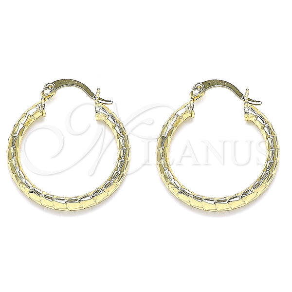 Oro Laminado Small Hoop, Gold Filled Style Hollow Design, Diamond Cutting Finish, Golden Finish, 02.213.0243.1.25