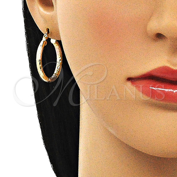 Gold Filled Hoop Earrings — Small Hoop Diamond Cutting Tricolor 02. — alternate product view — SKU 143805 | Oro Laminado aretes de aro — Small Hoop Diamond Cutting Tricolor 02. — SKU 143805