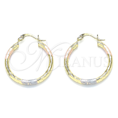 Oro Laminado aretes de aro — Small Hoop Diamond Cutting Tricolor 02. por Mayoreo, vista principal del producto