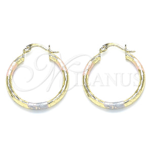 Gold Filled Hoop Earrings — Small Hoop Diamond Cutting Tricolor 02. — main product view — SKU 143805 | Oro Laminado aretes de aro — Small Hoop Diamond Cutting Tricolor 02. — SKU 143805