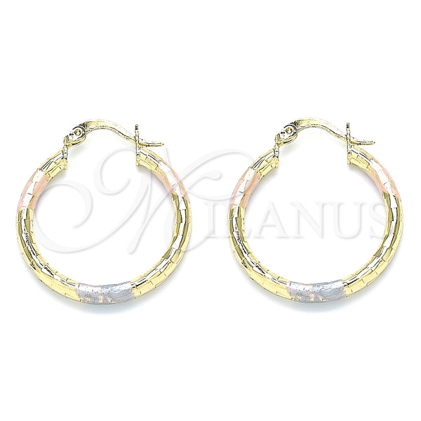 Gold Filled Hoop Earrings — Small Hoop Diamond Cutting Tricolor 02. — main product view — SKU 143805 | Oro Laminado aretes de aro — Small Hoop Diamond Cutting Tricolor 02. — SKU 143805