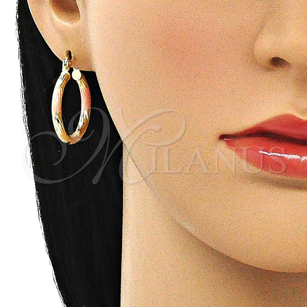 Gold Filled Hoop Earrings — Small Hoop Diamond Cutting Tricolor 02. — alternate product view — SKU 143806 | Oro Laminado aretes de aro — Small Hoop Diamond Cutting Tricolor 02. — SKU 143806