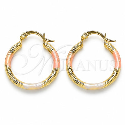 Oro Laminado Small Hoop, Gold Filled Style Diamond Cutting Finish, Tricolor, 02.213.0244.25