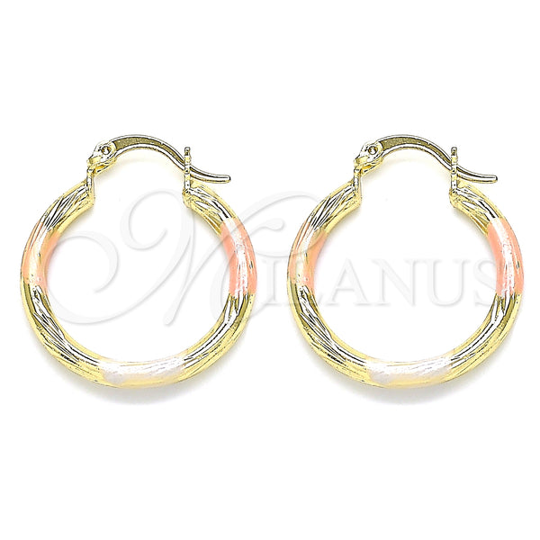 Gold Filled Hoop Earrings — Small Hoop Diamond Cutting Tricolor 02. — main product view — SKU 143806 | Oro Laminado aretes de aro — Small Hoop Diamond Cutting Tricolor 02. — SKU 143806