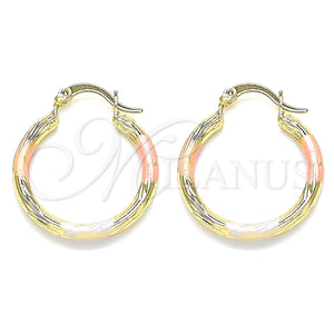 Gold Filled Hoop Earrings — Small Hoop Diamond Cutting Tricolor 02. — main product view — SKU 143806 | Oro Laminado aretes de aro — Small Hoop Diamond Cutting Tricolor 02. — SKU 143806
