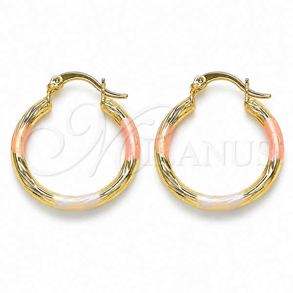 Oro Laminado Small Hoop, Gold Filled Style Diamond Cutting Finish, Tricolor, 02.213.0244.25