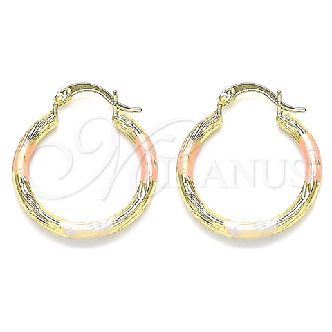 Oro Laminado Small Hoop, Gold Filled Style Diamond Cutting Finish, Tricolor, 02.213.0244.25