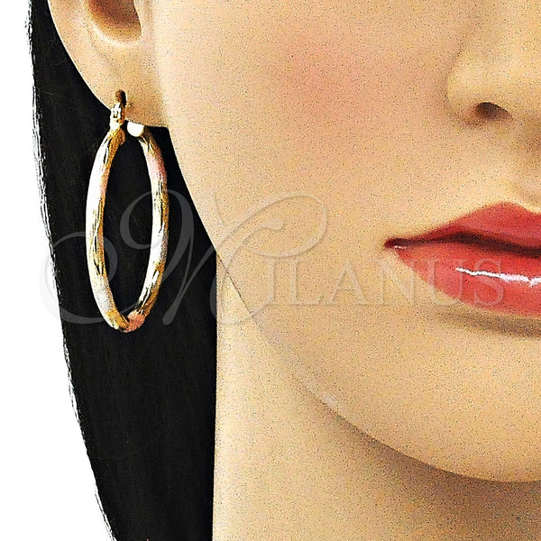 Gold Filled Hoop Earrings — Medium Hoop Diamond Cutting Tricolor 02. — alternate product view — SKU 143809 | Oro Laminado aretes de aro — Medium Hoop Diamond Cutting Tricolor 02. — SKU 143809