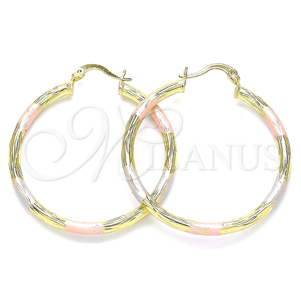 Gold Filled Hoop Earrings — Medium Hoop Diamond Cutting Tricolor 02. — main product view — SKU 143809 | Oro Laminado aretes de aro — Medium Hoop Diamond Cutting Tricolor 02. — SKU 143809