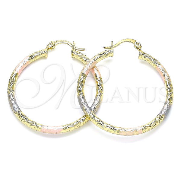 Oro Laminado Medium Hoop, Gold Filled Style Diamond Cutting Finish, Tricolor, 02.213.0245.40
