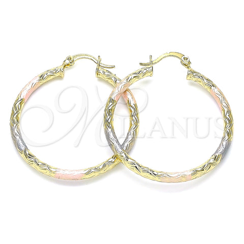 Oro Laminado Medium Hoop, Gold Filled Style Diamond Cutting Finish, Tricolor, 02.213.0245.40