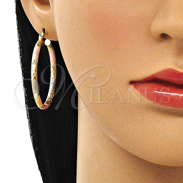 Gold Filled Hoop Earrings — Medium Hoop Diamond Cutting Tricolor 02. — alternate product view — SKU 143810 | Oro Laminado aretes de aro — Medium Hoop Diamond Cutting Tricolor 02. — SKU 143810