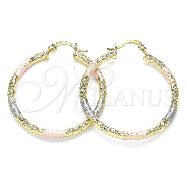 Gold Filled Hoop Earrings — Medium Hoop Diamond Cutting Tricolor 02. — main product view — SKU 143810 | Oro Laminado aretes de aro — Medium Hoop Diamond Cutting Tricolor 02. — SKU 143810