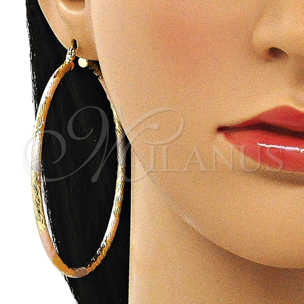 Gold Filled Hoop Earrings — Extra Large Hoop Diamond Cutting Tricolor 02. — alternate product view — SKU 143812 | Oro Laminado aretes de aro — Extra Large Hoop Diamond Cutting Tricolor 02. — SKU 143812