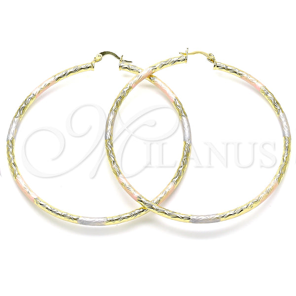 Gold Filled Hoop Earrings — Extra Large Hoop Diamond Cutting Tricolor 02. — main product view — SKU 143812 | Oro Laminado aretes de aro — Extra Large Hoop Diamond Cutting Tricolor 02. — SKU 143812