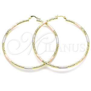 Gold Filled Hoop Earrings — Extra Large Hoop Diamond Cutting Tricolor 02. — main product view — SKU 143812 | Oro Laminado aretes de aro — Extra Large Hoop Diamond Cutting Tricolor 02. — SKU 143812