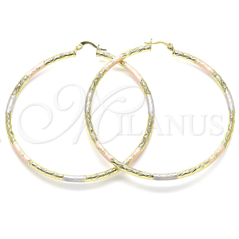 Oro Laminado Extra Large Hoop, Gold Filled Style Diamond Cutting Finish, Tricolor, 02.213.0245.70