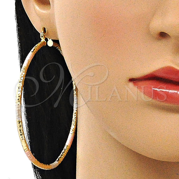 Gold Filled Hoop Earrings — Extra Large Hoop Diamond Cutting Tricolor 02. — alternate product view — SKU 143814 | Oro Laminado aretes de aro — Extra Large Hoop Diamond Cutting Tricolor 02. — SKU 143814