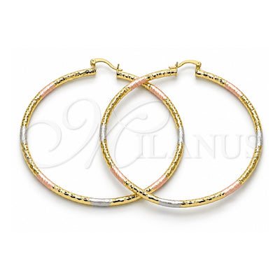 Oro Laminado Extra Large Hoop, Gold Filled Style Diamond Cutting Finish, Tricolor, 02.213.0246.70