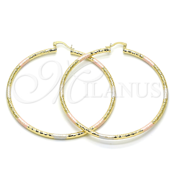 Gold Filled Hoop Earrings — Extra Large Hoop Diamond Cutting Tricolor 02. — main product view — SKU 143814 | Oro Laminado aretes de aro — Extra Large Hoop Diamond Cutting Tricolor 02. — SKU 143814