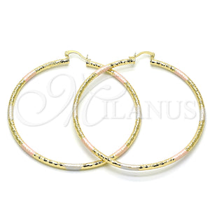 Gold Filled Hoop Earrings — Extra Large Hoop Diamond Cutting Tricolor 02. — main product view — SKU 143814 | Oro Laminado aretes de aro — Extra Large Hoop Diamond Cutting Tricolor 02. — SKU 143814