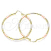 Oro Laminado Large Hoop, Gold Filled Style Hollow Design, Diamond Cutting Finish, Tricolor, 02.213.0245.60