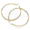 Oro Laminado Large Hoop, Gold Filled Style Hollow Design, Diamond Cutting Finish, Tricolor, 02.213.0245.60