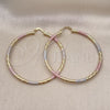 Oro Laminado Large Hoop, Gold Filled Style Hollow Design, Diamond Cutting Finish, Tricolor, 02.213.0245.60