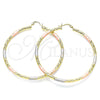 Oro Laminado Large Hoop, Gold Filled Style Hollow Design, Diamond Cutting Finish, Tricolor, 02.213.0245.60