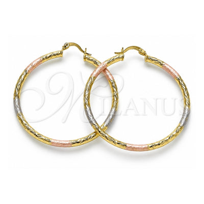 Oro Laminado Large Hoop, Gold Filled Style Diamond Cutting Finish, Tricolor, 02.213.0245.50