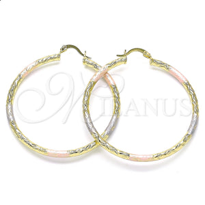 Gold Filled Hoop Earrings — Large Hoop Diamond Cutting Tricolor 02. — main product view — SKU 143816 | Oro Laminado aretes de aro — Large Hoop Diamond Cutting Tricolor 02. — SKU 143816