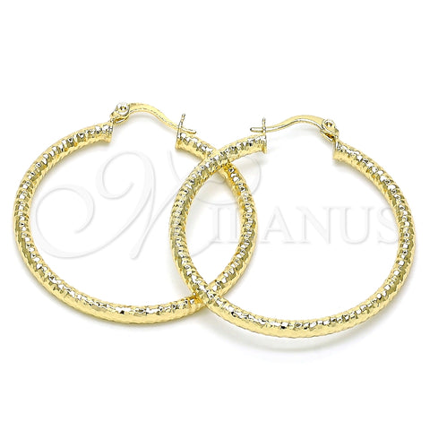 Oro Laminado Medium Hoop, Gold Filled Style Diamond Cutting Finish, Golden Finish, 02.213.0246.1.40