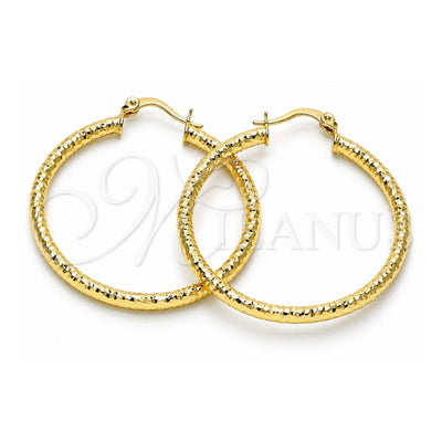 Oro Laminado Medium Hoop, Gold Filled Style Hollow Design, Diamond Cutting Finish, Golden Finish, 02.213.0246.1.40