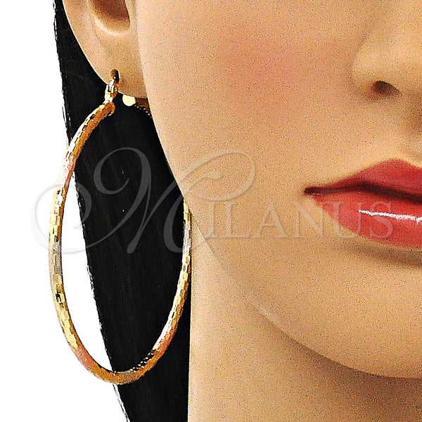 Gold Filled Hoop Earrings — Extra Large Hoop Diamond Cutting Tricolor 02. — alternate product view — SKU 143823 | Oro Laminado aretes de aro — Extra Large Hoop Diamond Cutting Tricolor 02. — SKU 143823
