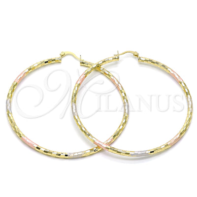 Oro Laminado aretes de aro — Extra Large Hoop Diamond Cutting Tricolor 02. por Mayoreo, vista principal del producto