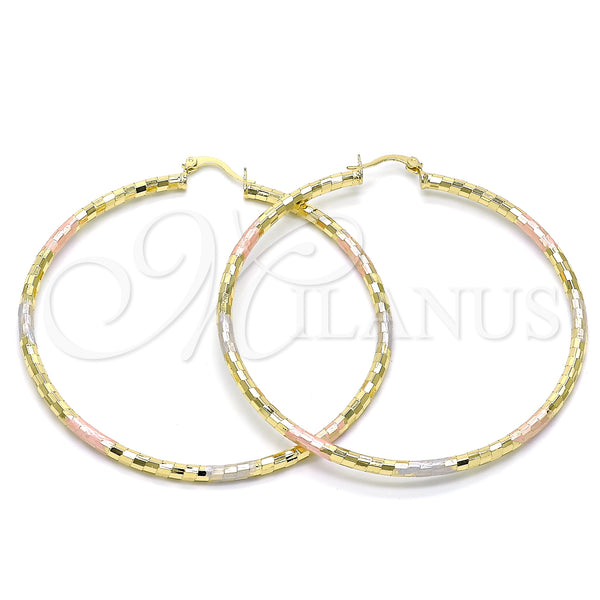 Gold Filled Hoop Earrings — Extra Large Hoop Diamond Cutting Tricolor 02. — main product view — SKU 143823 | Oro Laminado aretes de aro — Extra Large Hoop Diamond Cutting Tricolor 02. — SKU 143823