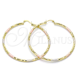 Gold Filled Hoop Earrings — Extra Large Hoop Diamond Cutting Tricolor 02. — main product view — SKU 143823 | Oro Laminado aretes de aro — Extra Large Hoop Diamond Cutting Tricolor 02. — SKU 143823