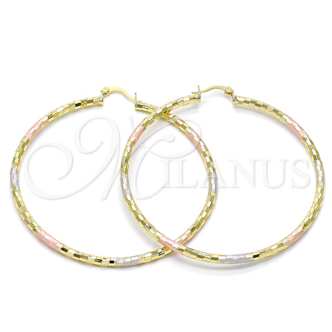 Oro Laminado Extra Large Hoop, Gold Filled Style Diamond Cutting Finish, Tricolor, 02.213.0156.1.70